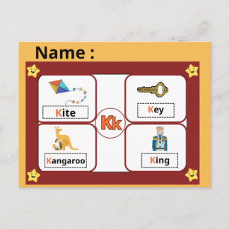 Alphabet Buchstabe K Lernkarte für Kinder Postkarte