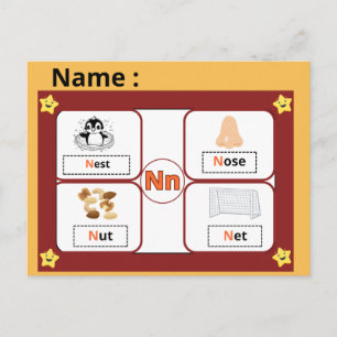 Alphabet Buchstabe N Lernkarte für Kinder Postkarte
