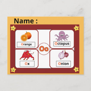 Alphabet Buchstabe O Lernkarte für Kinder Postkarte