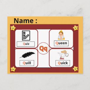 Alphabet Buchstabe Q Lernkarte für Kinder Postkarte