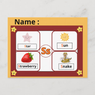 Alphabet Buchstabe S Lernkarte für Kinder Postkarte
