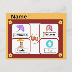 Alphabet Buchstabe U Lernkarte für Kinder Postkarte