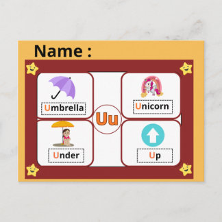 Alphabet Buchstabe U Lernkarte für Kinder  Postkarte