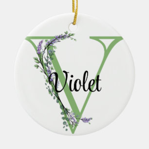 Alphabet Buchstabe V, Aquarelllavender botanisch Keramik Ornament