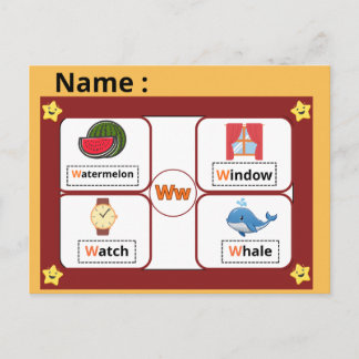 Alphabet Buchstabe W Lernkarte für Kinder Postkarte
