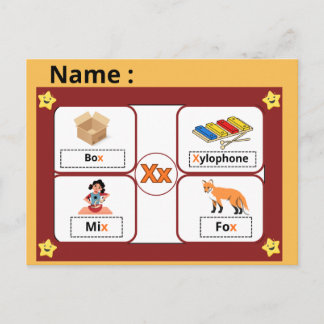 Alphabet Buchstabe X Lernkarte für Kinder Postkarte