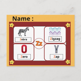 Alphabet Buchstabe Z Lernkarte für Kinder  Postkarte