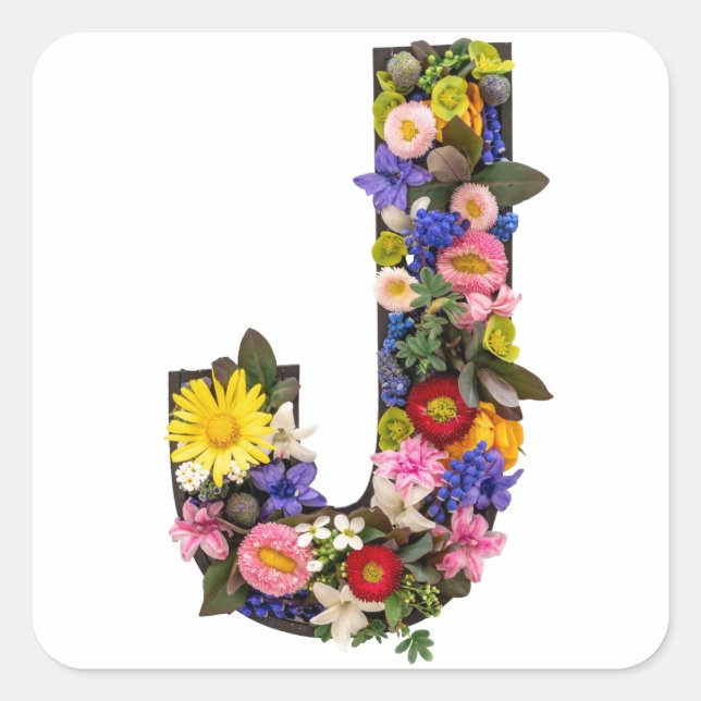 Alphabet Buchstaben Blumen  Quadratischer Aufkleber (Vorderseite)
