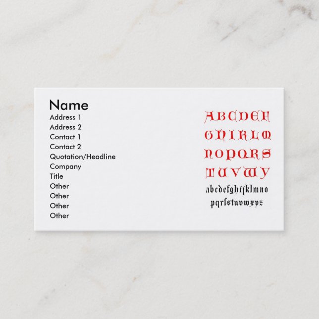 Alphabet Business Card aus dem 14. Jahrhundert Visitenkarte (Vorderseite)
