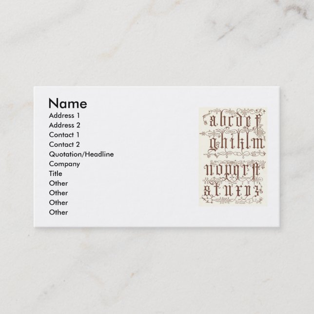 Alphabet Business Card aus dem 16. Jahrhundert Visitenkarte (Vorderseite)