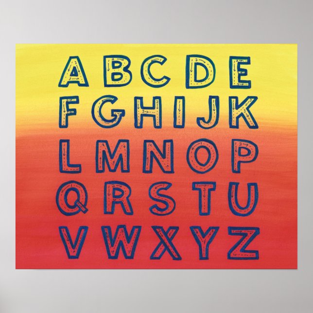 Alphabet Chart Upper Case Letters Sunset Ombre Poster (Vorne)