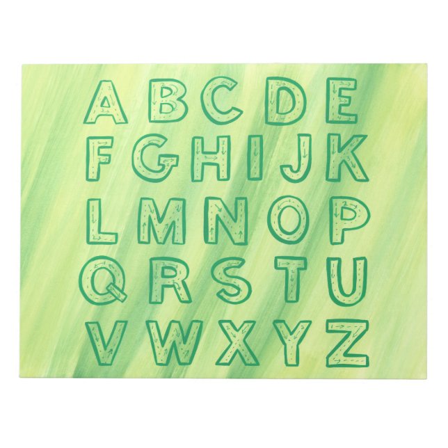 Alphabet Chart Upper Case Letters Yellow Green Notizblock (Vorderseite)