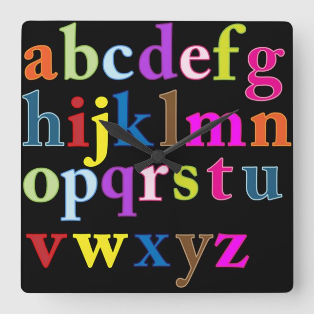 Alphabet Clock Quadratische Wanduhr (Vorderseite)