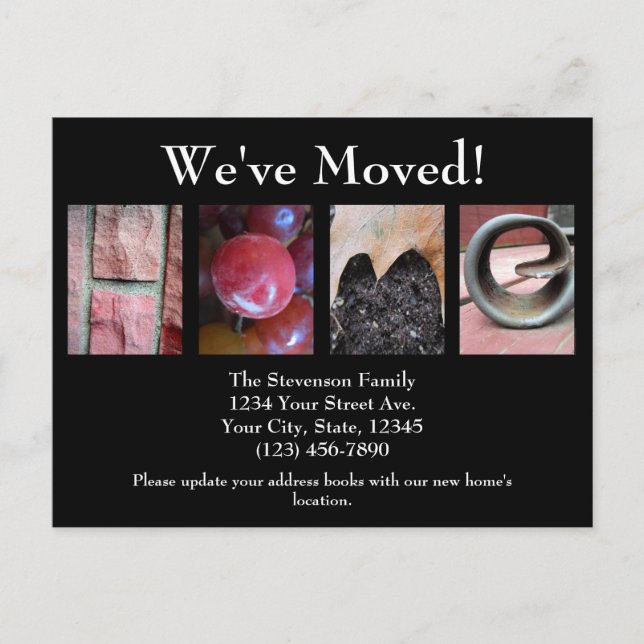 Alphabet Collage, ZUHAUSE Letter Word Art Moving Ankündigungspostkarte (Vorderseite)