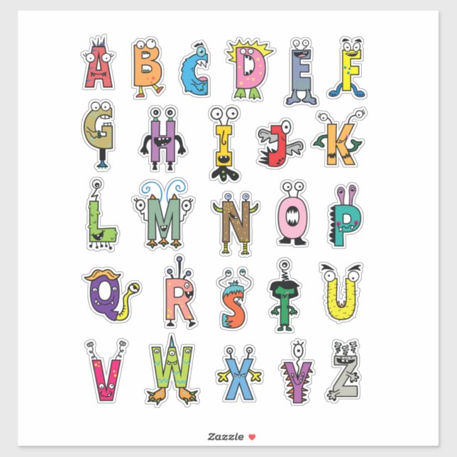 Alphabet Creatures Sticker Sheet - ABC-Sticker (Blatt)
