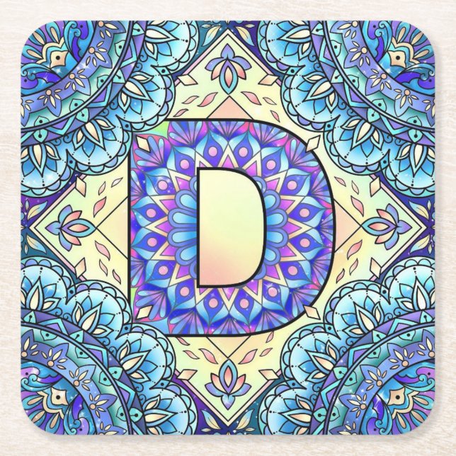 Alphabet D mandala Rechteckiger Pappuntersetzer (Vorderseite)