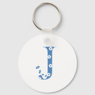Alphabet der Blume J (blau und Punkte) Schlüsselanhänger