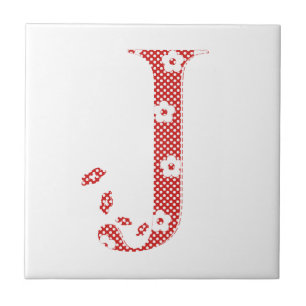 Alphabet der Blume J (rot und Punkte)l Fliese