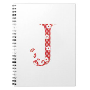 Alphabet der Blume J (rot und Punkte)l Notizblock