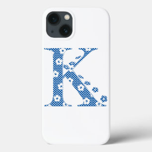 Alphabet der Blume K (blau und Punkte) iPhone 13 Hülle