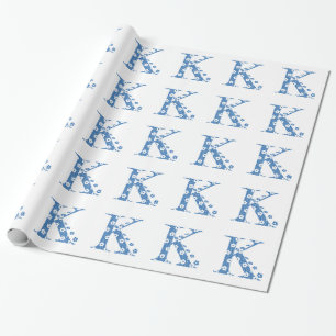 Alphabet der Blume K (blau und Punkte) Geschenkpapier