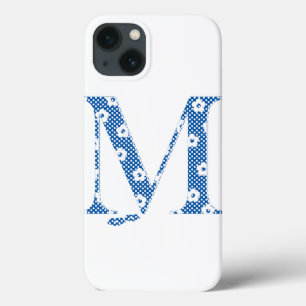Alphabet der Blume M (blau und Punkte) iPhone 13 Hülle