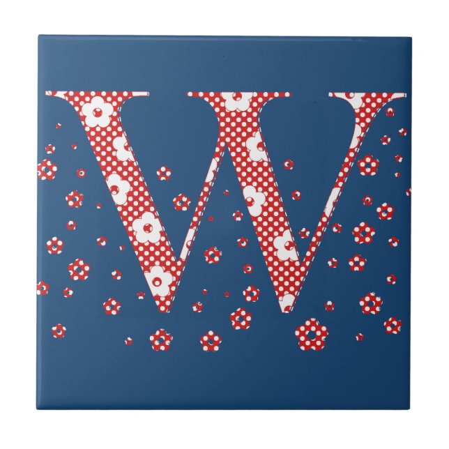 Alphabet der Blume W (rot und Punkte) Fliese (Vorderseite)