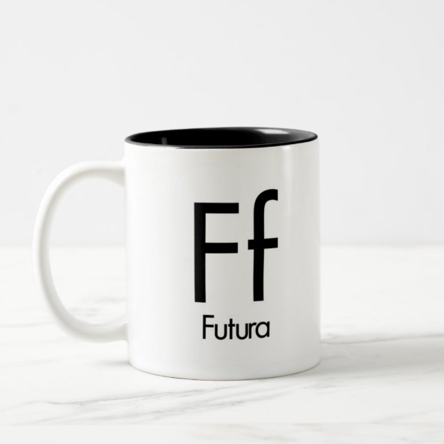 Alphabet der Typografie-Tasse - Futura Zweifarbige Tasse (Links)