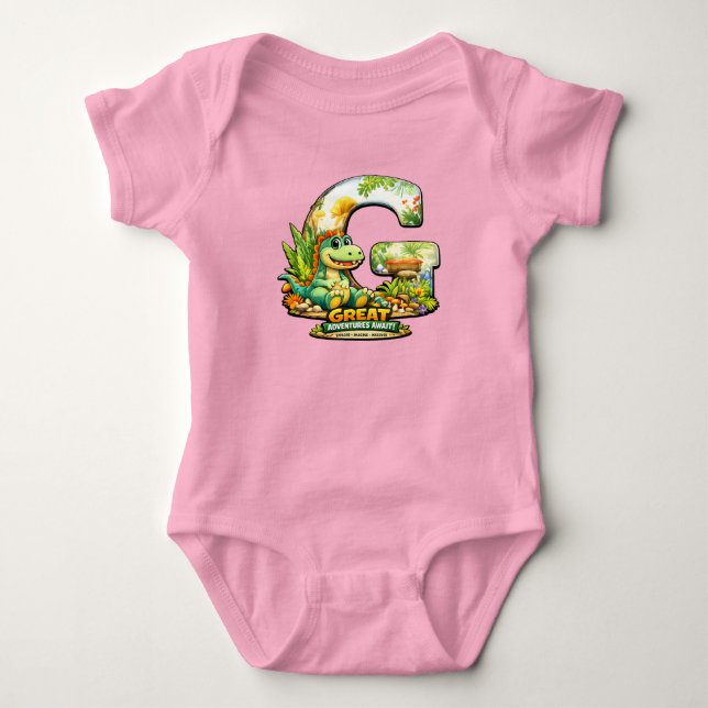 🦕💖 Alphabet Dino “G” Baby Jersey Bodysuit 👶✨ Strampler (Vorderseite)