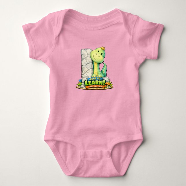 🦕💖 Alphabet Dino “L” Baby Body 👶✨ Strampler (Vorderseite)