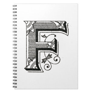 Alphabet f, Buchstabe f, Schriftart f, Monogramm f Notizblock