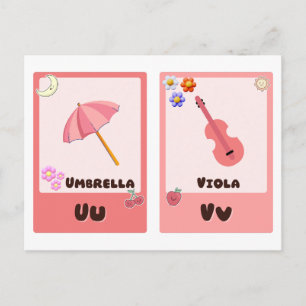 Alphabet-Flashcards, ABC-Bildungskarten U,V,W,X Postkarte