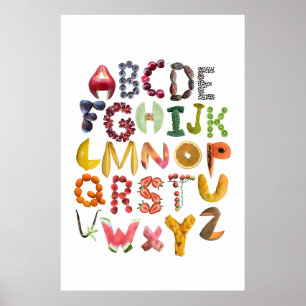 Alphabet Food Art mit ABC-Früchten Poster