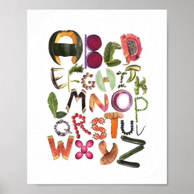 Alphabet Food Art mit Obst und Gemüse - Poster (Vorne)