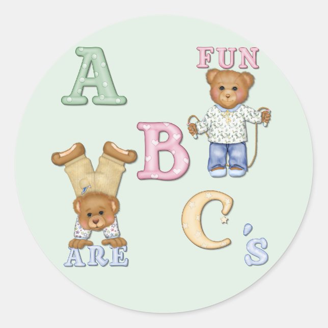Alphabet Fun Teddy Bears Runder Aufkleber (Vorderseite)