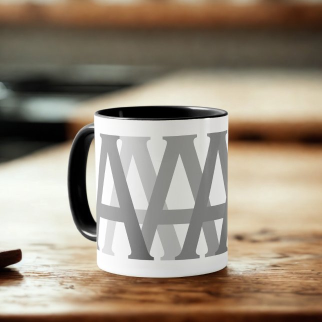Alphabet Gray Letter Pattern Mit Monogramm Tasse (Your initial duplicated in various shades of grey on this ceramic mug)