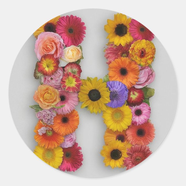 Alphabet H in Blume Runder Aufkleber (Vorderseite)