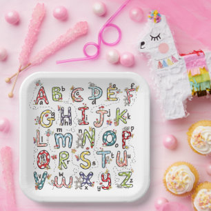 Alphabet Hasen, Schmetterlinge, Feen & Blumen Pappteller