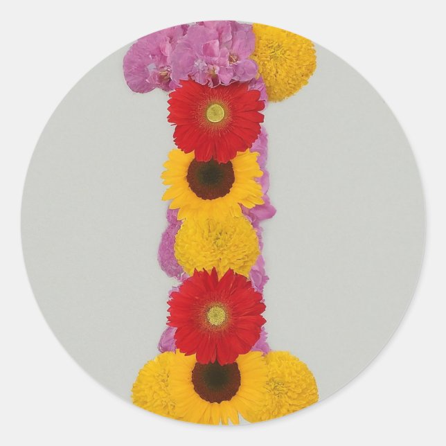 Alphabet I in Blume Runder Aufkleber (Vorderseite)