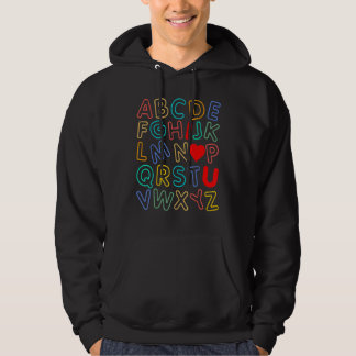 Alphabet I Love You ABC Heart U Valentines Day Tea Hoodie