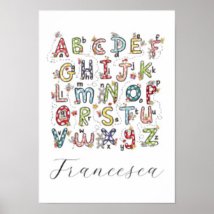 Alphabet Kaninchen, Schmetterlinge, Feen & Blumen Poster