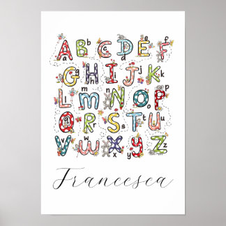 Alphabet Kaninchen, Schmetterlinge, Feen & Blumen Poster