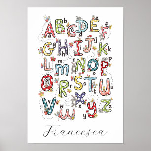 Alphabet Kaninchen, Schmetterlinge, Feen & Blumen Poster