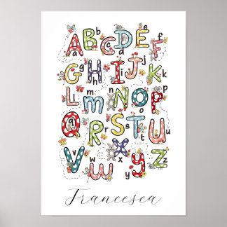 Alphabet Kaninchen, Schmetterlinge, Feen & Blumen Poster