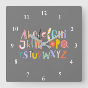 Alphabet-Kinder coole Typografie Quadratische Wanduhr