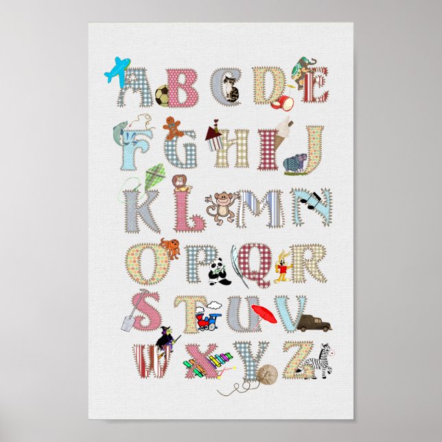 Alphabet Kinderzimmer Kunst, Dichtung und Musik Ni Poster (Vorne)
