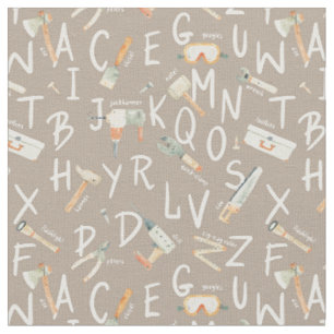 Alphabet Kleinkind Jungen Druck mit Baugerät Stoff