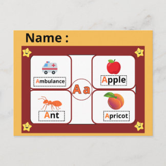 Alphabet-Lernkarte Buchstabe A für Kinder Postkarte