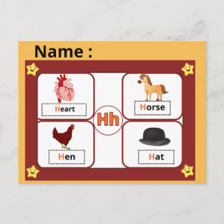 Alphabet-Lernkarte Buchstabe H für Kinder  Postkarte