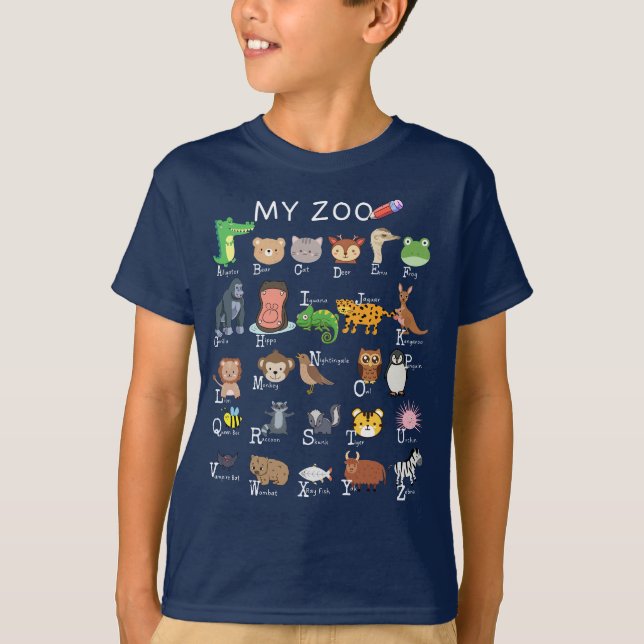 Alphabet Letter A-Z My Zoo Kinder Boy Girl School T-Shirt (Vorderseite)